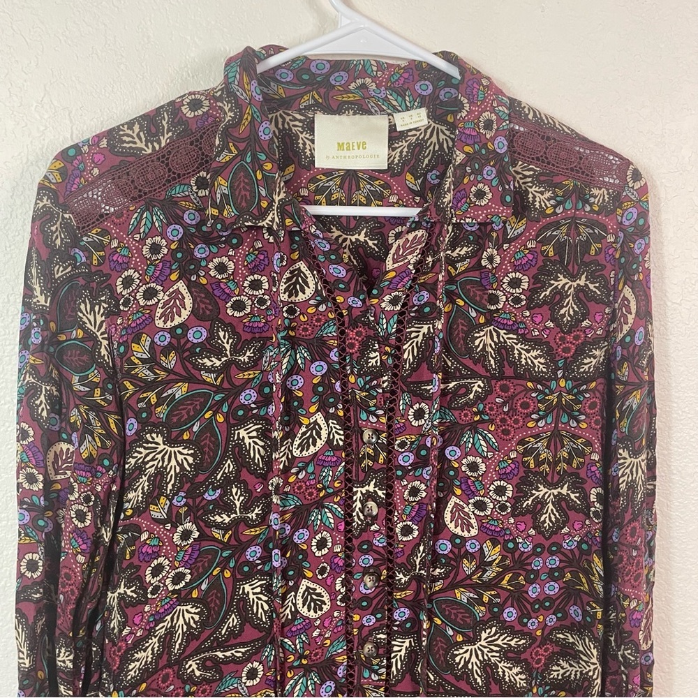 Maeve Anthropologie Janie Flounced Peasant Blouse Multicolor size 0 Boho Paisley - Picture 2 of 8